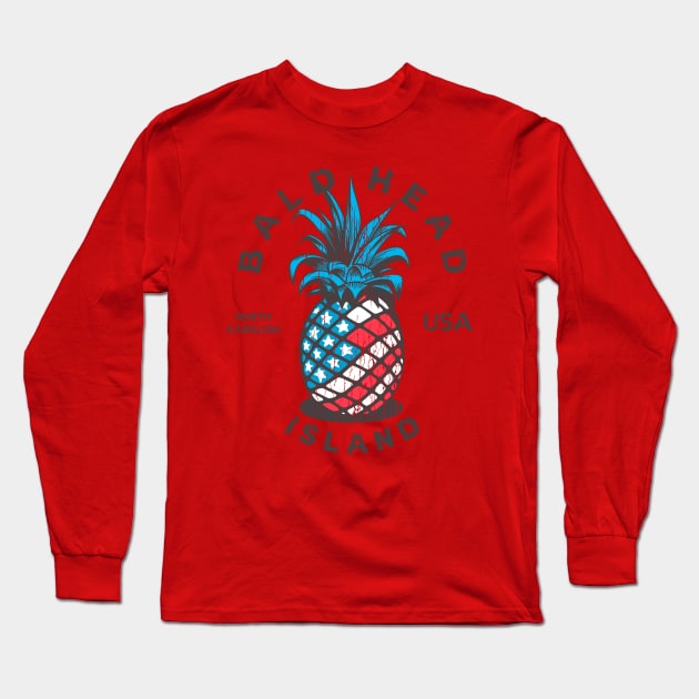 Bald Head Island, NC Summertime Vacationing Patriotic Pineapple Long Sleeve T-Shirt by Contentarama